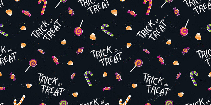 Fun halloween seamless pattern, cute hand drawn background with candies, great for Halloween textiles, wrapping, banners, wallpapers - vector design