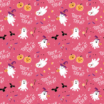 Fun halloween seamless pattern, cute hand drawn background with candies, great for Halloween textiles, wrapping, banners, wallpapers - vector design