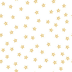 Seamless pattern of decorative golden stars on a white background. Vector illustration for holiday, new year, gift package and design. Simple merry christmas wallpaper.