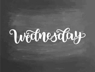 Wednesday. Handwriting font by calligraphy. Vector illustration on blackboard background. EPS 10. Brush chalk lettering. Day of Week