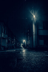 night city street scene with rain