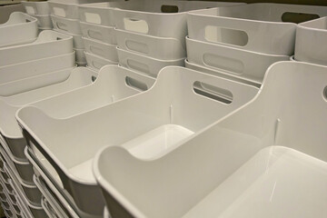 Storage containers in a hardware store.