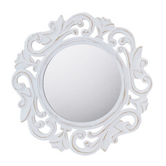 wooden white frame isolated on white background. Details of modern boho style eco design interior, wood carving