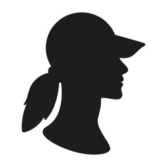 Girl's head in a baseball cap silhouette. 