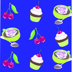 Desserts on the blue backgraund