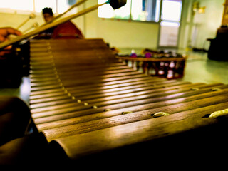 Hit the xylophone in the music classroom at school.