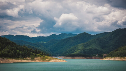 Zaovine lake with beautiful turquoise water