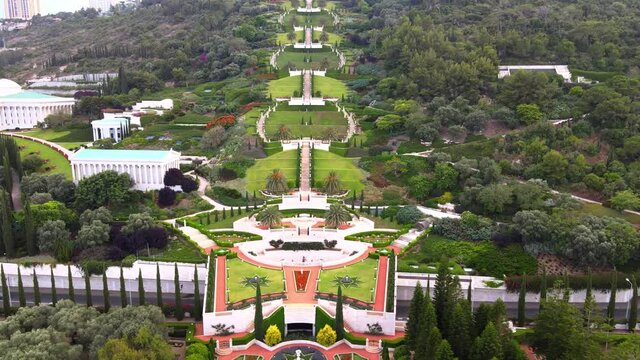 Haifa, Israel, June 19, 2020 : Aerial view of Bahai Garden in Haifa, Israel