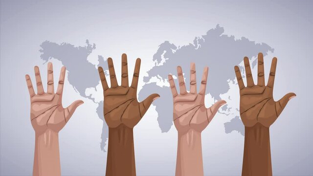 stop the racism campaign with hands up and earth maps