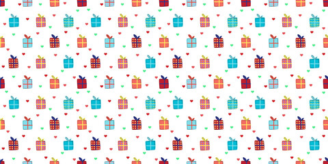 Christmas seamless pattern, Gift Box on white background.