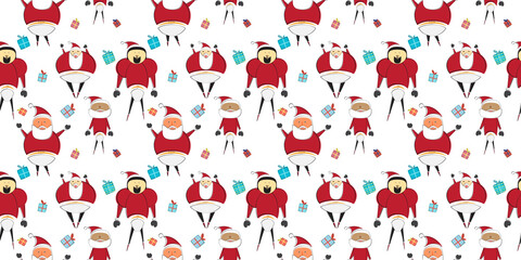 Merry christmas seamless pattern. Santa Claus on white background.