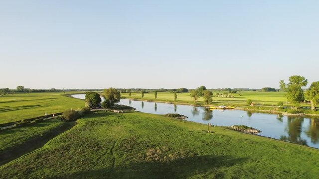 AERIAL Green field and river / Brummen, Gelderland, Netherlands