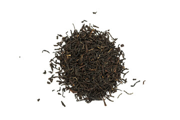 Leaves of black premium dry tea on a white background