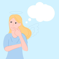 Good blonde woman on light blue background vector illustration cartoon flat design modern style