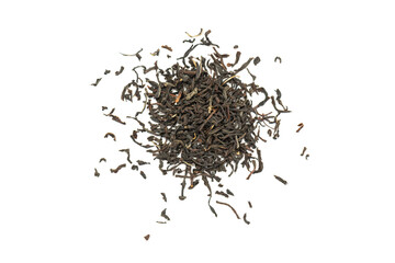 Leaves of black premium dry tea on a white background