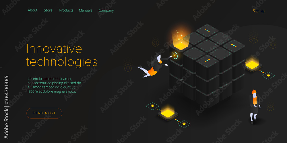 Wall mural big data technology in isometric vector illustration. information storage and analysis system. digit