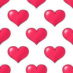 cartoon heart on white background. Seamless pattern. Texture for fabric, wrapping, wallpaper. Decorative print.