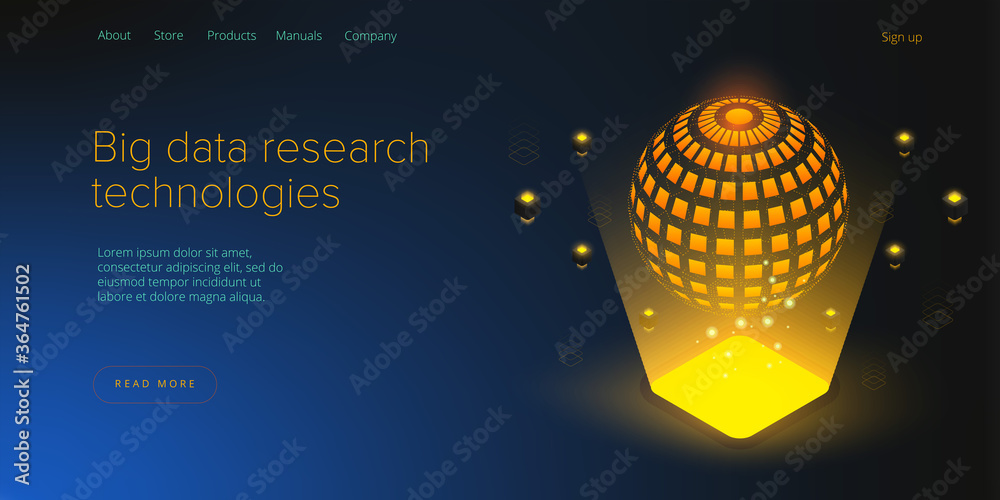 Wall mural big data technology in isometric vector illustration. information storage and analysis system. digit