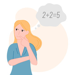 Girl decides an example in her head template for your ideas vector illustration cartoon flat design