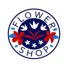 Round logo for flower shop. Vector image.