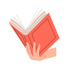 Book in hand on white background vector illustration cartoon flat design modern style 