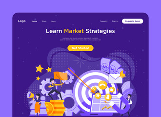 Landing page template of business strategy, business goals and plan, business achievement and successful development. Vector isolated concept illustration with tiny people. Vector illustration