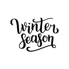 Winter season hand written inscription with isolated on white background. Vector illustration. Lettering. Postcard for winter season advertising.