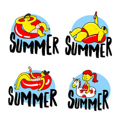 set of hand drawn Summer stickers