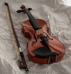 The wooden violin  put on grunge surface background