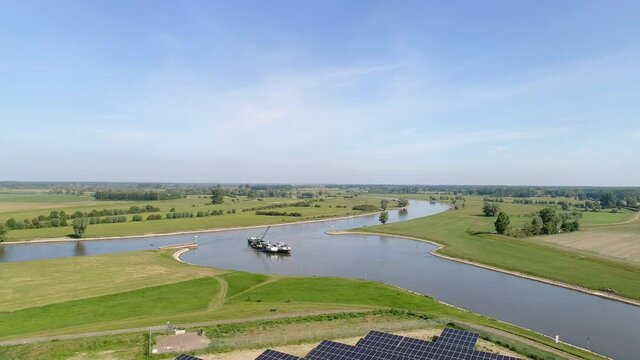 AWERIAL WS Solar panels and wind turbine in rural landscape/ Zutphen, Overijssel, Netherlands