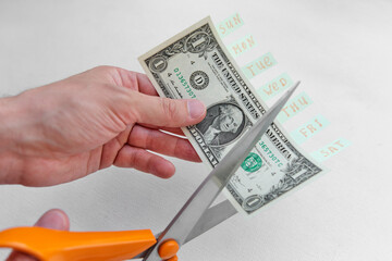 one dollar bill that a person wants to cut