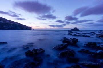 Trevauance cove sunset and slow exposure Cornwall uk near st agnes 