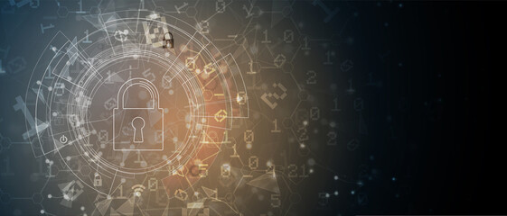internet digital security technology concept for business background. Lock on circuit board