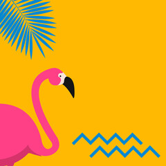 Cartoon Pink Flamingo colored background. Vector Illustration