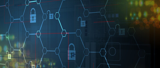 internet digital security technology concept for business background. Lock on circuit board