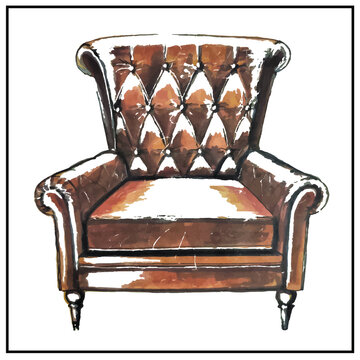 Classic armchair. Vector isolated image. Watercolor drawing. You can change the size. Interior items, design, furniture, chairs, sofas.