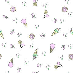 Seamless pattern with sweets and ice cream. Children's gentle background.