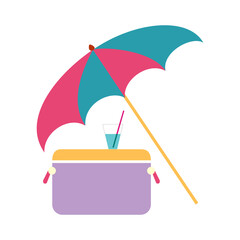 Concept sea vacation, umbrella, refrigerator and cool cocktail vector illustration - 364767760