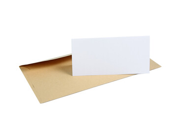Envelope and white card empty sheet isolated.Mail blank,white page,postal card.