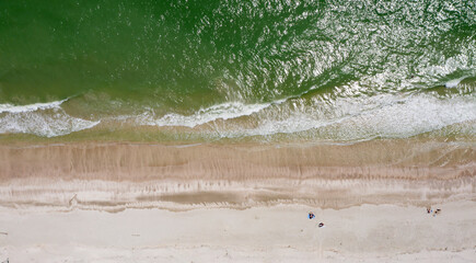 sandy beach on the seashore, view from above