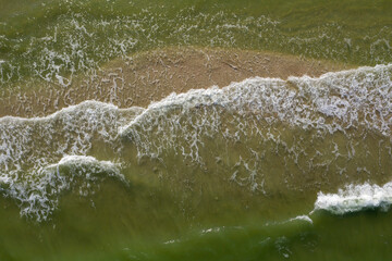 sandy beach on the seashore, view from above