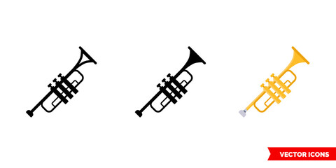 Trumpet icon of 3 types. Isolated vector sign symbol.