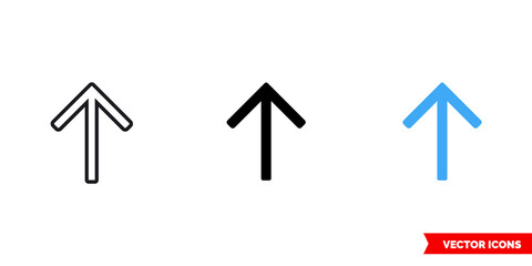 Up arrow icon of 3 types. Isolated vector sign symbol.
