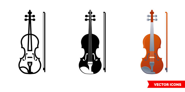 Violin icon of 3 types. Isolated vector sign symbol.