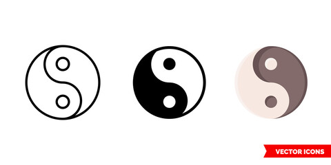 Yin Yang icon of 3 types. Isolated vector sign symbol.