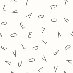 Trendy seamless pattern with chaotic letters from word LOVE, Vector background