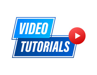 Video tutorials icon concept. Study and learning background, distance education and knowledge growth. Video conference and webinar icon, internet and video services. Vector illustration.