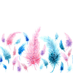 Seamless border with watercolor feathers