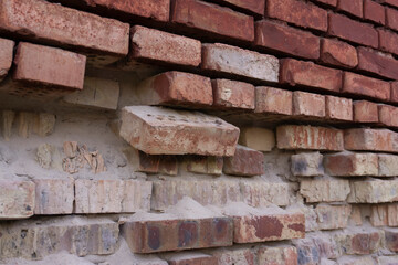 The texture of the clinker. Old red brick wall texture background. Red brick wall texture grunge. Abstract geometric pattern, Outdoor building wall.