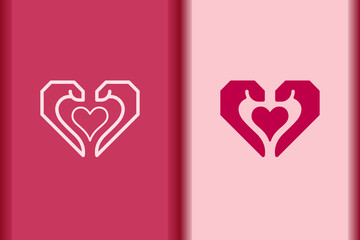 Vector heart, love icon minimal flat simple heart  in hand concept symbols. curve line and object shape creative logo design isolated on background.